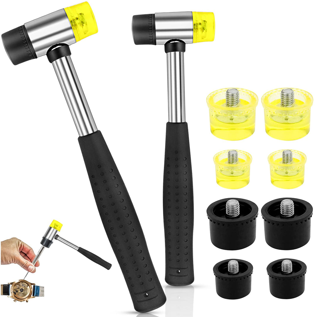 2 Stk Doppelkopf Gummihammer, Doppelkopfhammer 25/40mm mit Rutschfest Gummigriff & 8 Ersatz-Hammerkö