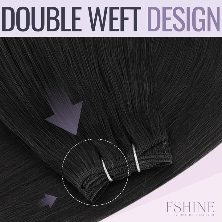 fshine Echthaar Tressen Zum Einnähen Pechschwarz Tressen Echthaar Extensiones 50cm/20zoll 100 Gramm