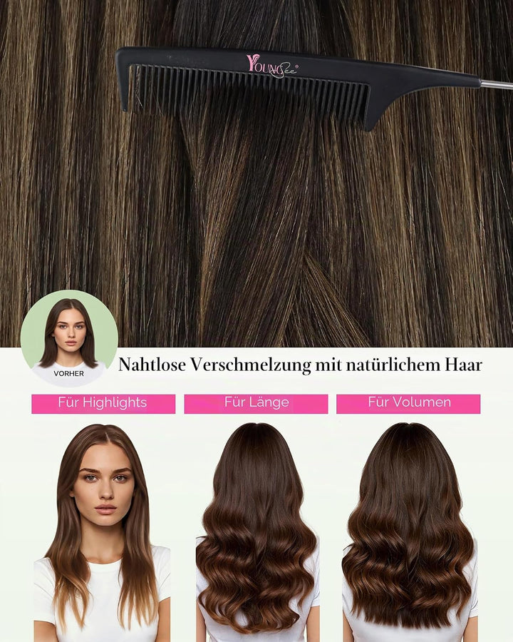 YoungSee Echthaar Extensions Tape Braun 60 cm Tape Extensions Echthaar Braun Ombre Echthaar Tape in