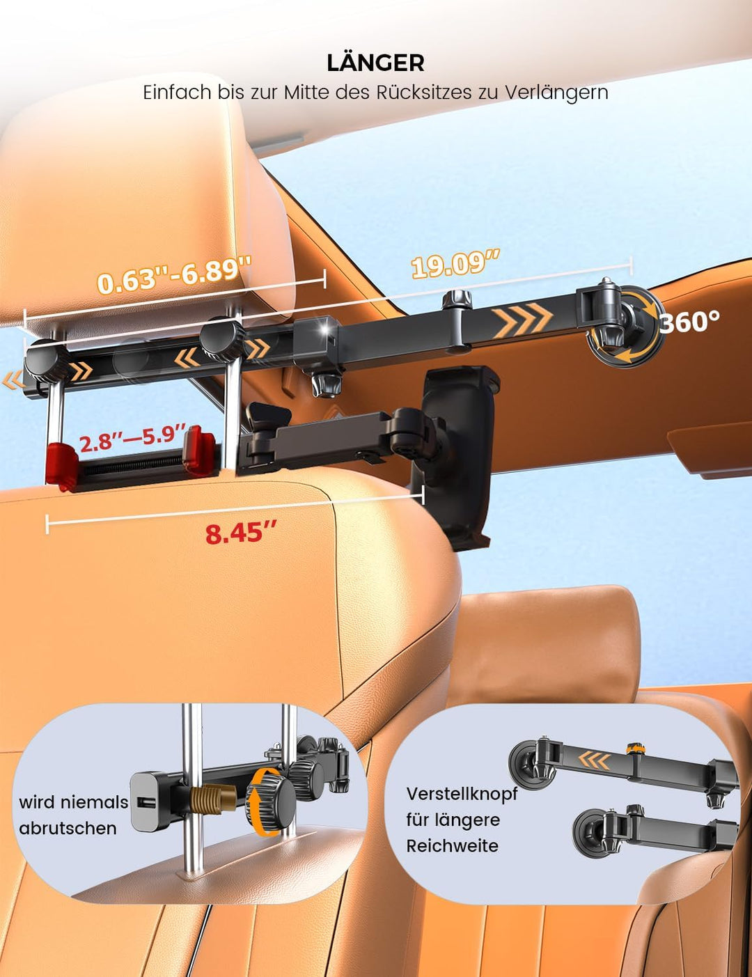 OHLPRO Tablet Halterung Auto Magnetische [48CM Ausziehbare Langarm] Tablethalterungen iPad Halterung