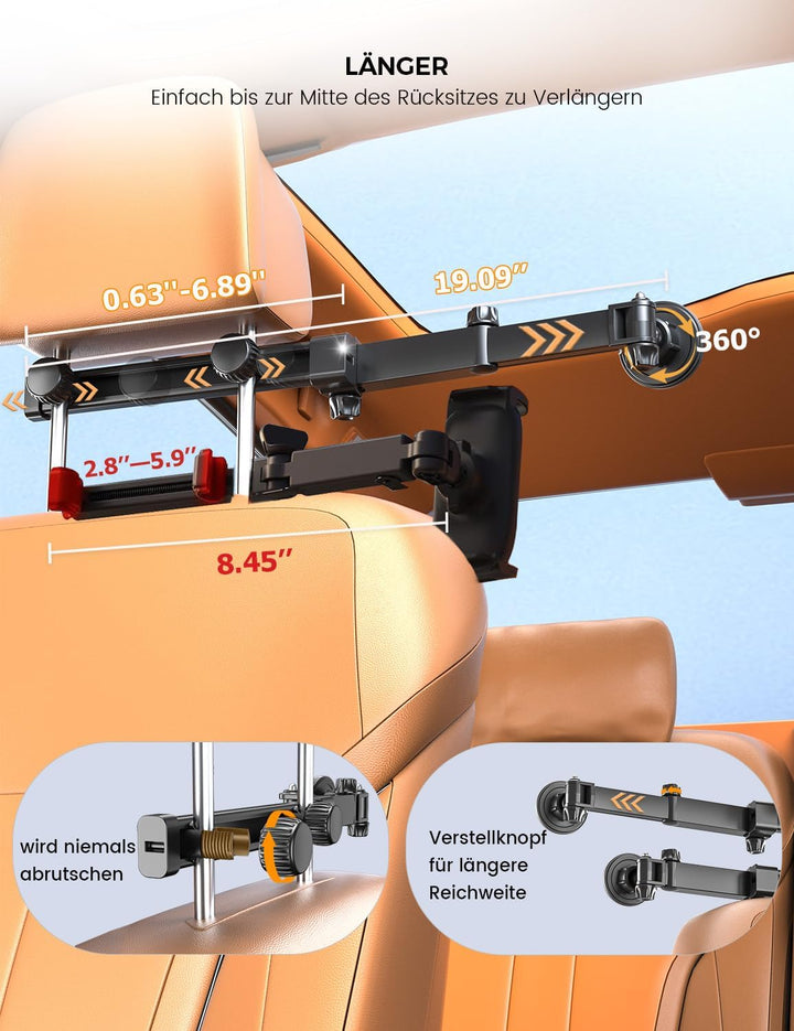 OHLPRO Tablet Halterung Auto Magnetische [48CM Ausziehbare Langarm] Tablethalterungen iPad Halterung