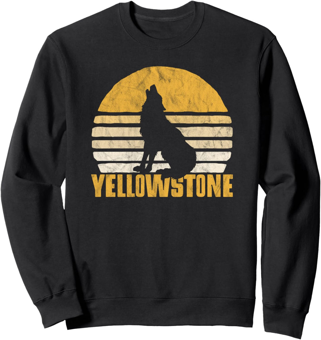Vintage Yellowstone National Park Wolf Retro Graphic Sweatshirt
