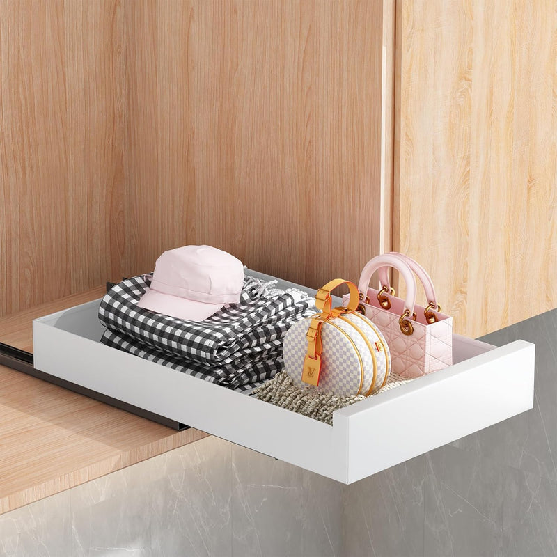 SAYZH Telescopic Drawer, Extendable Pull Out Cabinet Organiser, Metal Slide Out Drawer Storage Shelv