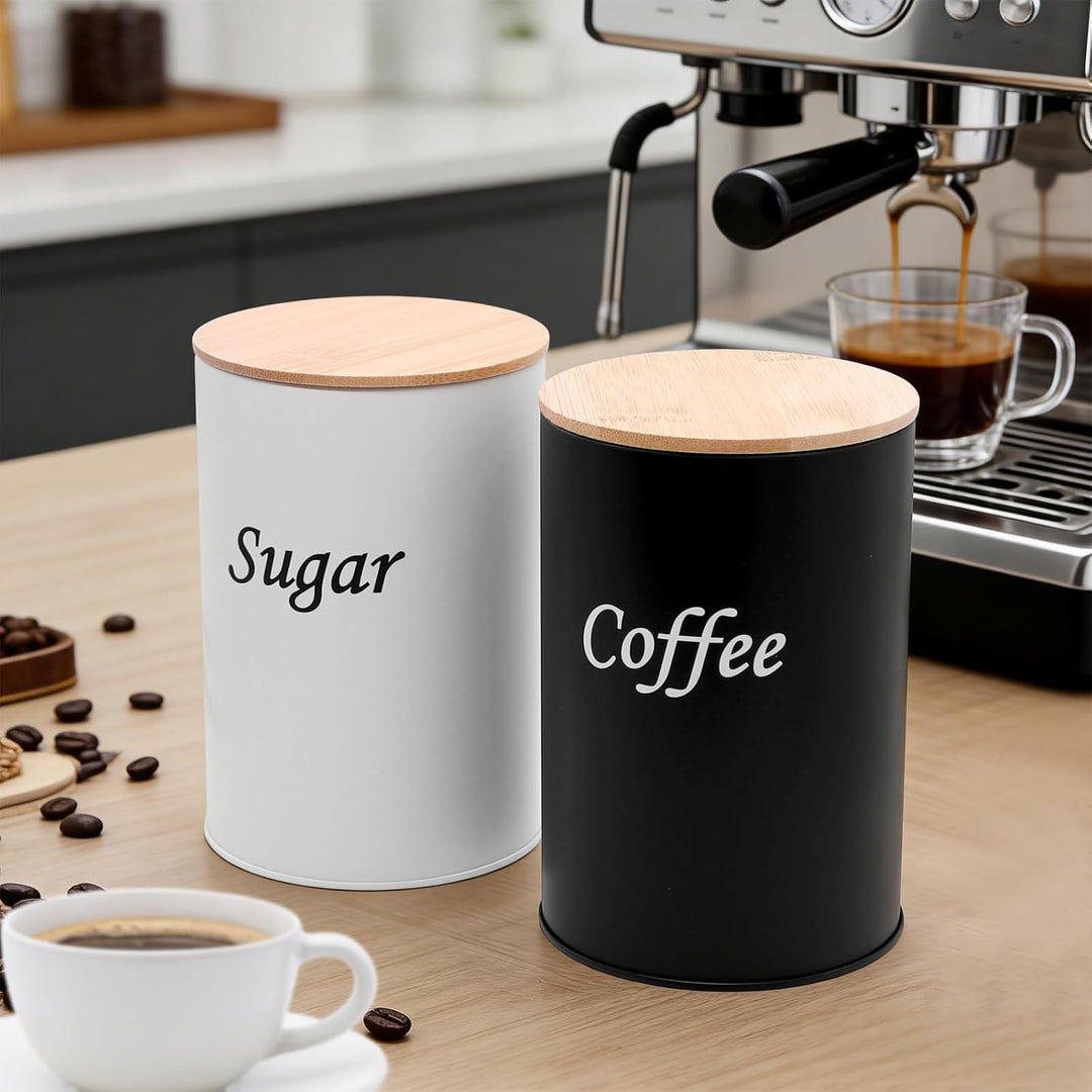 3 Stück Kaffeedose Luftdicht 500 ml Kaffeebohnen Behälter mit Holzdeckel, Kaffeedose Schwarz Matt Ka