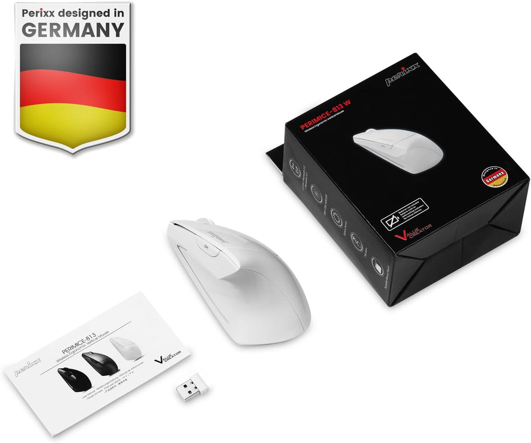 Perixx PERIMICE-813W Vertikale Bluetooth-Maus - Kabellose 3-in-1-Multi-Device-Technologie - Reise-Tr