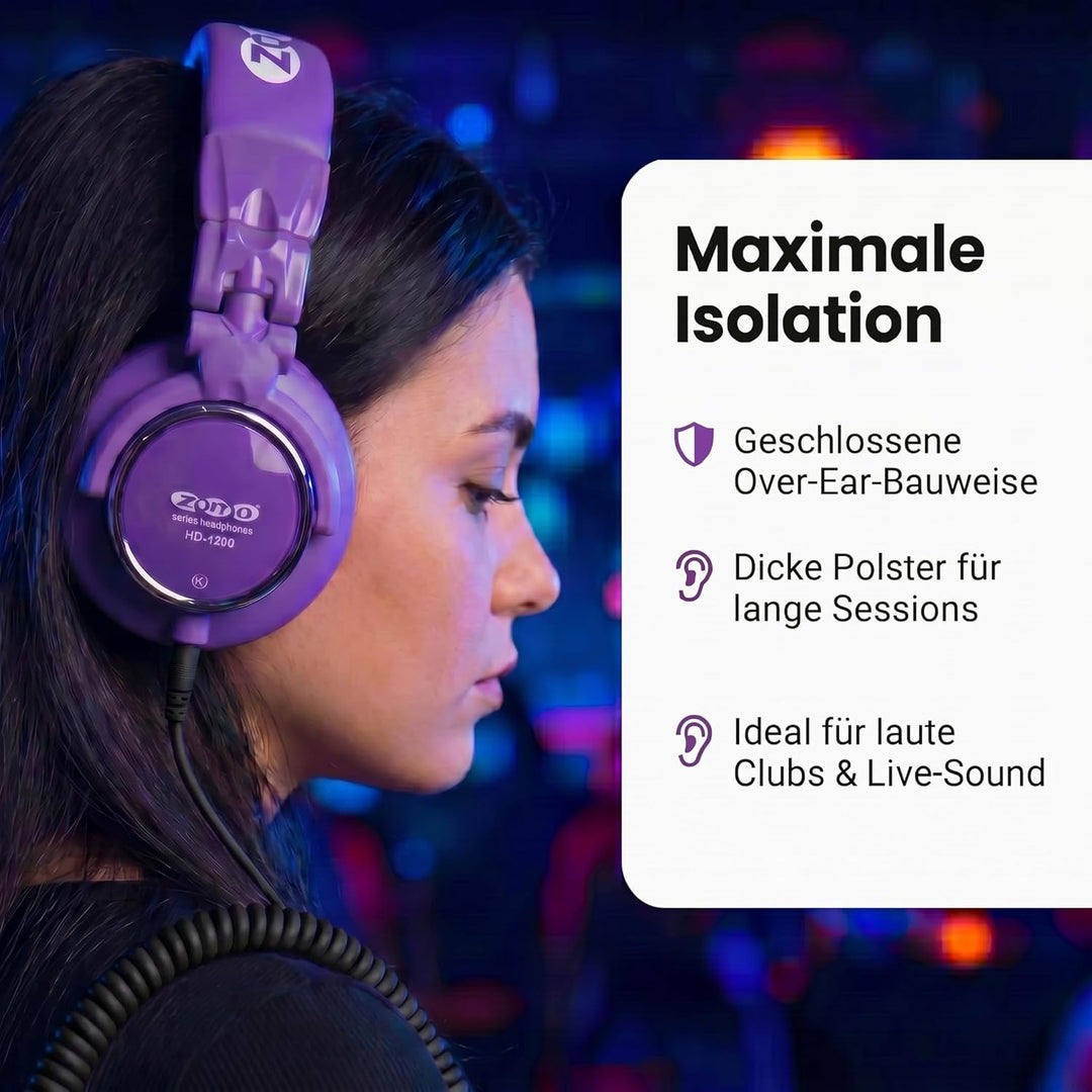 Zomo HD-1200 Professioneller Stereo-Kopfhörer (110dB, 3m) Toxic Purple