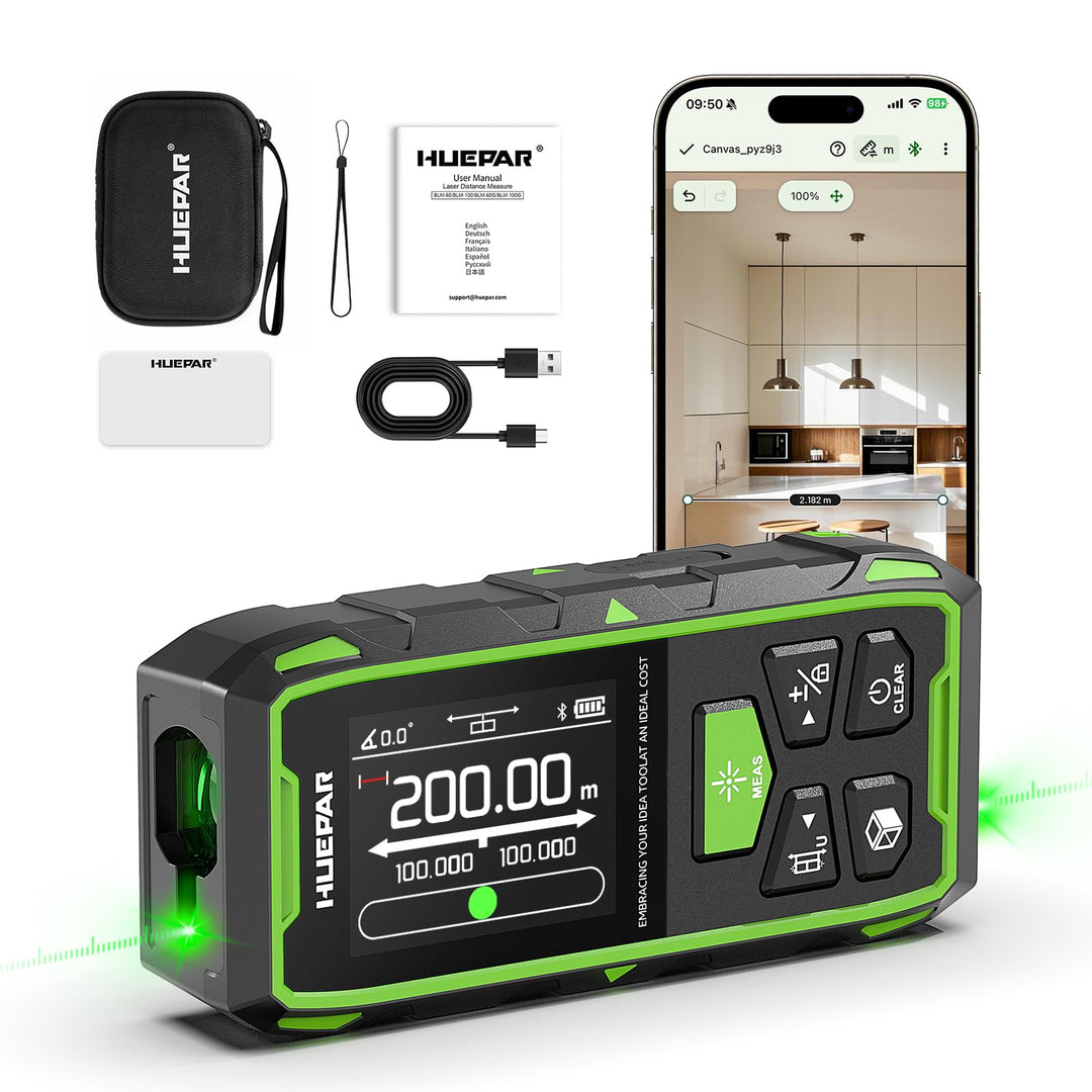Dual Laser Entfernungsmesser Mit Bluetooth, Huepar 120M Grün Laser Messgerät Entfernungsmesser mit L