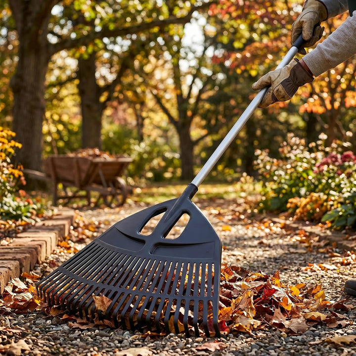 Gartenrechen Rechen Fächerbesen Alustiel Laubbesen Harke 195cm Landschaftsbesen Laubrechen Laubfeger