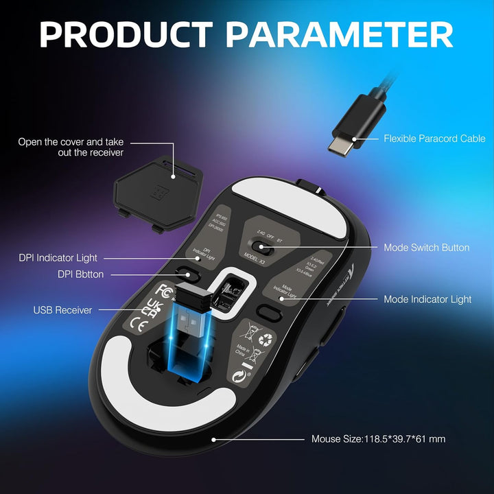 VGN GAMEPOWER x ATTACK SHARK X3 SUPERLIGHT Kabellose Gaming-Maus, 49g Ultraleicht Mouse, 26000DPI, P