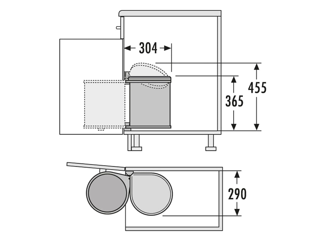 Hailo Abfallsammler 3515011 | Mono Schwenkeimer 15 Liter | Einbau ab 40 cm Unterschrank mit Drehtür
