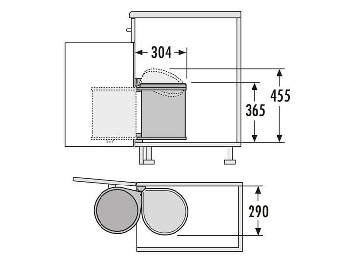Hailo Abfallsammler 3515011 | Mono Schwenkeimer 15 Liter | Einbau ab 40 cm Unterschrank mit Drehtür