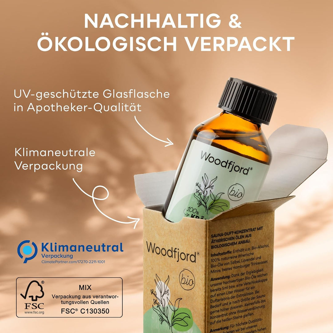 WOODFJORD Saunaaufguss Kräuter BIO 3 x 100 ml I Premium Sauna Aufgussmittel für authentische und nac