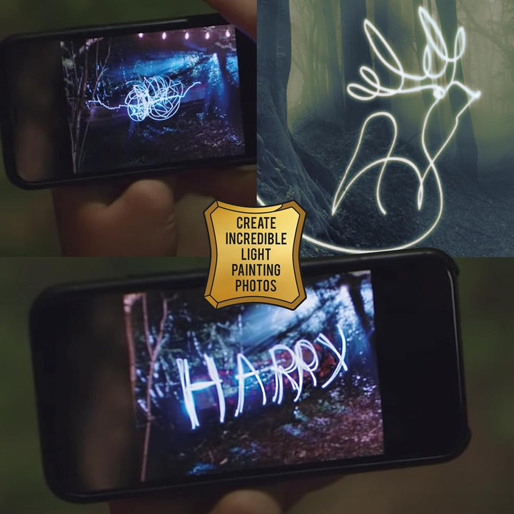 Harry Potter Zauberstab "Harry Potter" mit LED-Lumos-Spitze, Handbemalt aus Harz, Inklusive App für