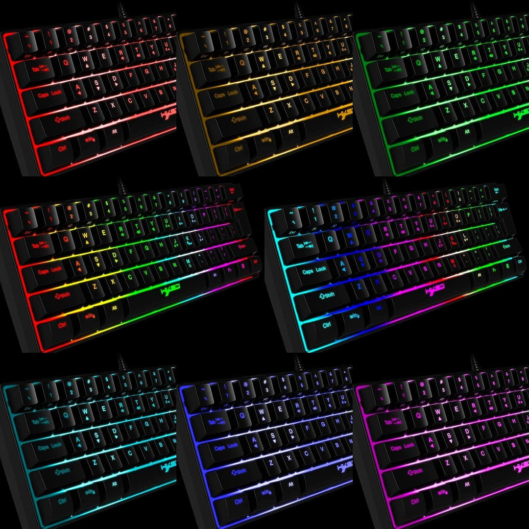 KUIYN Gaming-Tastatur, 60% kabelgebunden, kompakt, 61 Tasten, 11 RGB-Lichteffekt mit vollen Tasten,