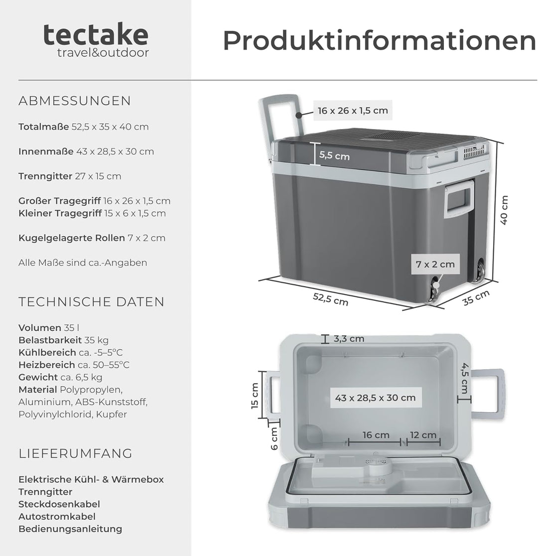 tectake® elektrische Kühl- und Wärmebox, 35 l Fassungsvermögen, mit ECO-Modus, Steckdosen- und Autoa