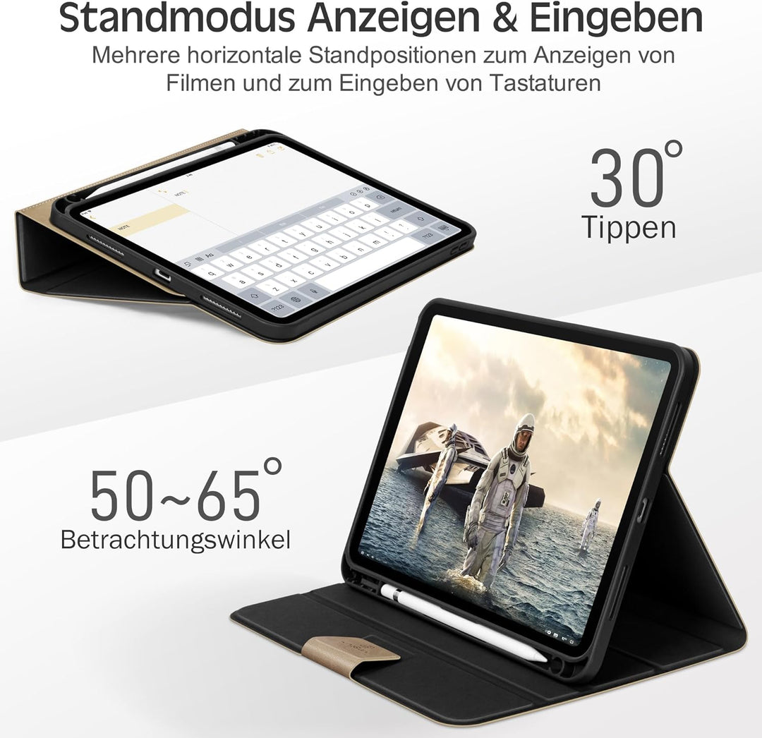 KingBlanc Hülle für iPad 10. Generation 10,9" 2022 mit Stifthalter, Schutzhülle aus veganem Leder, A