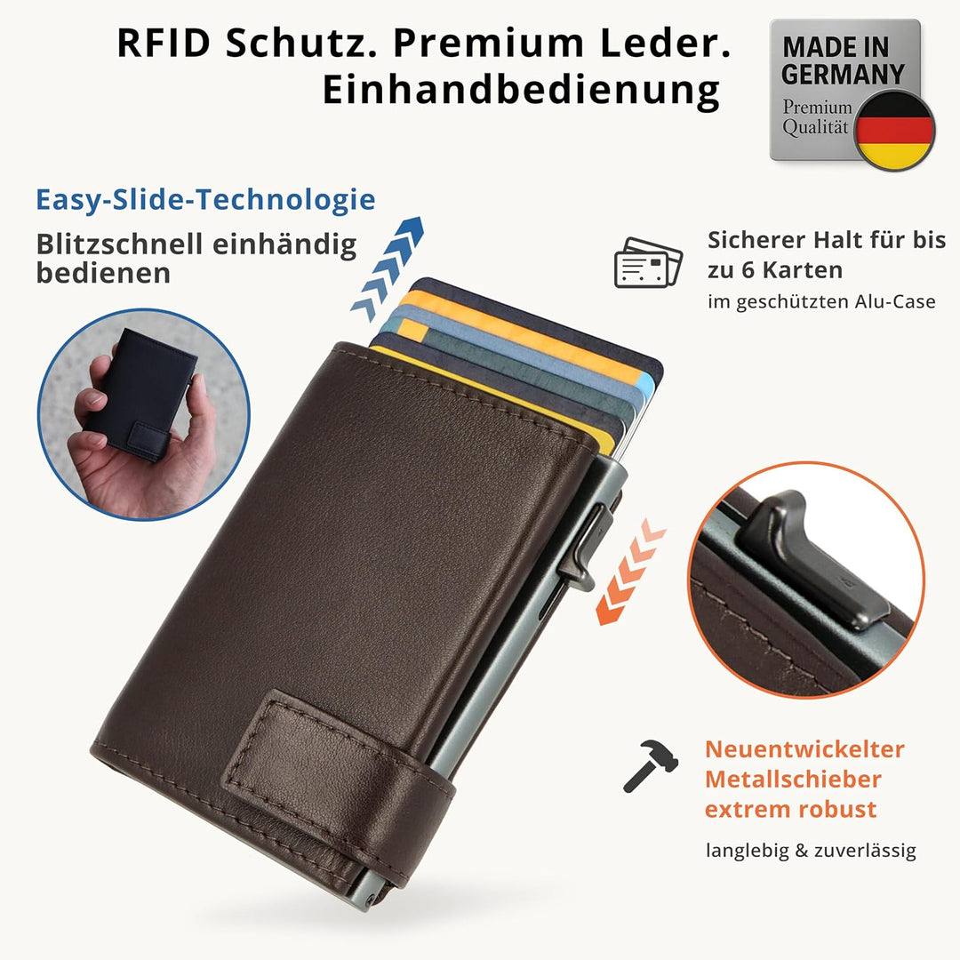 SecWal Kartenetui mit Münzfach Druckknopf inkl. Geschenkbox - Made in Germany - Echtleder Mini Geldb