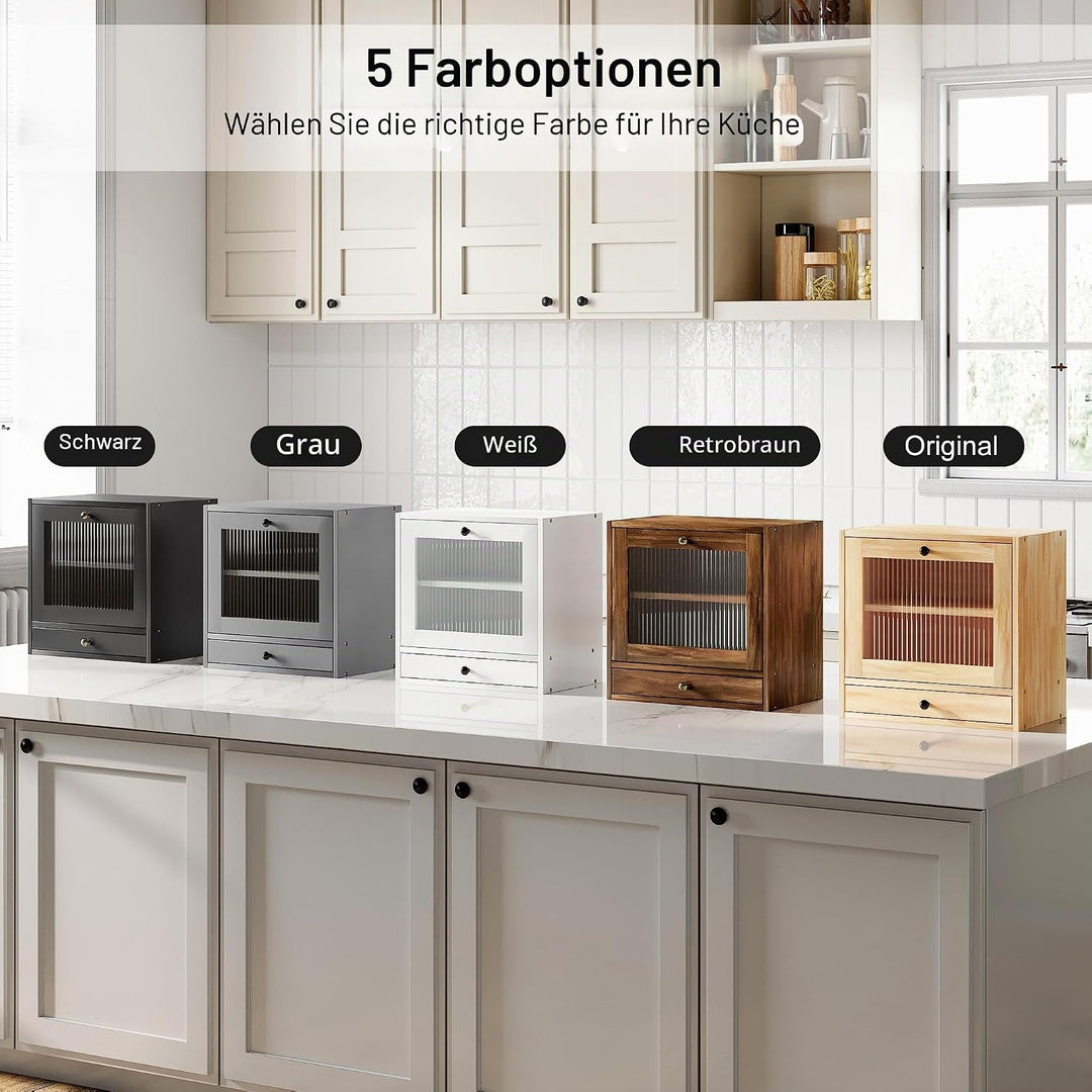 Alpeir Brotkasten Holz Gross 2 Etagen Brotbox mit Magnetisch Acryl Sichtfenster und Schublade, Ecke