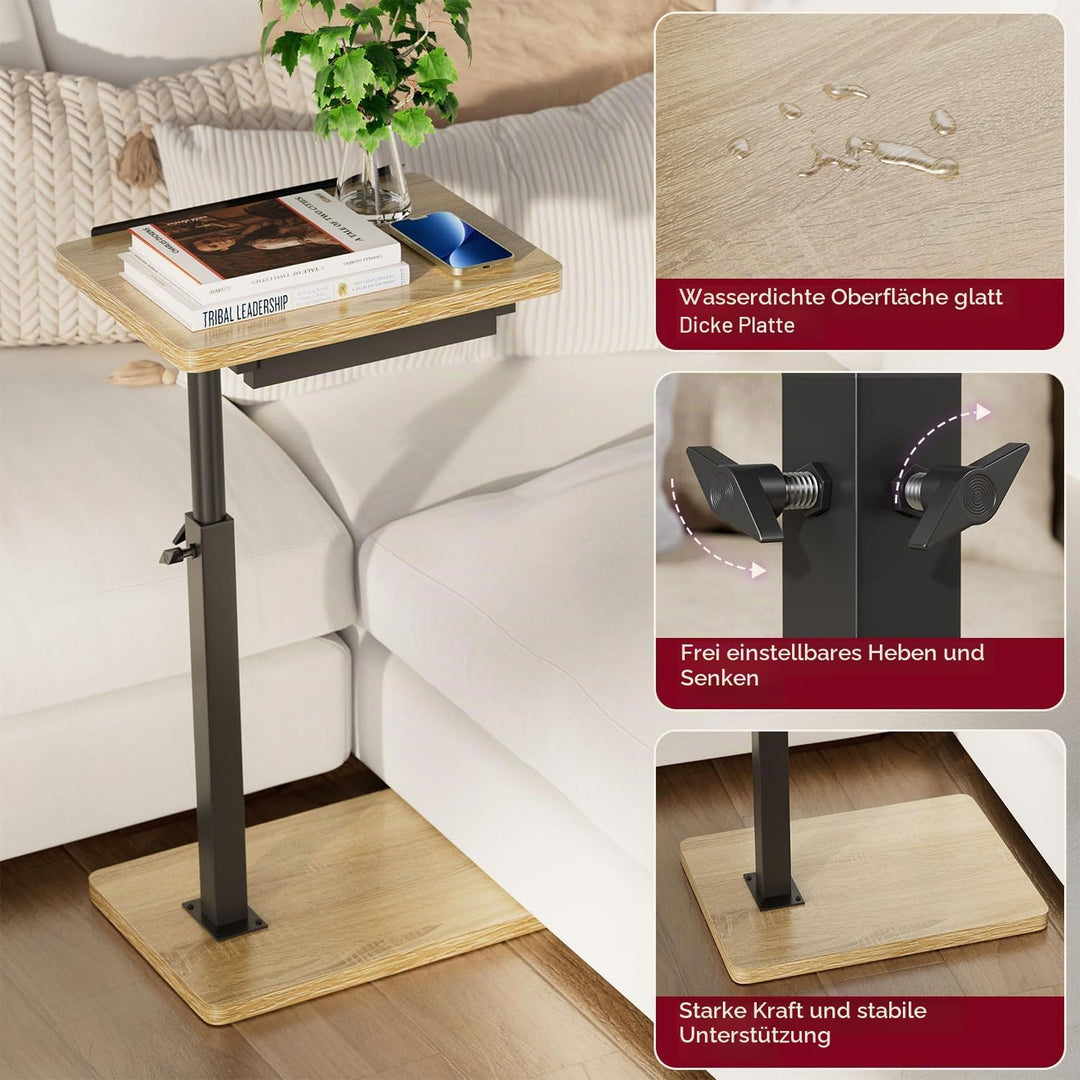 IBUYKE Beistelltisch C Form, 360° Rotierbarer/Höhenverstellbar/Flip Sofatisch, für Telefon/Tablet/La