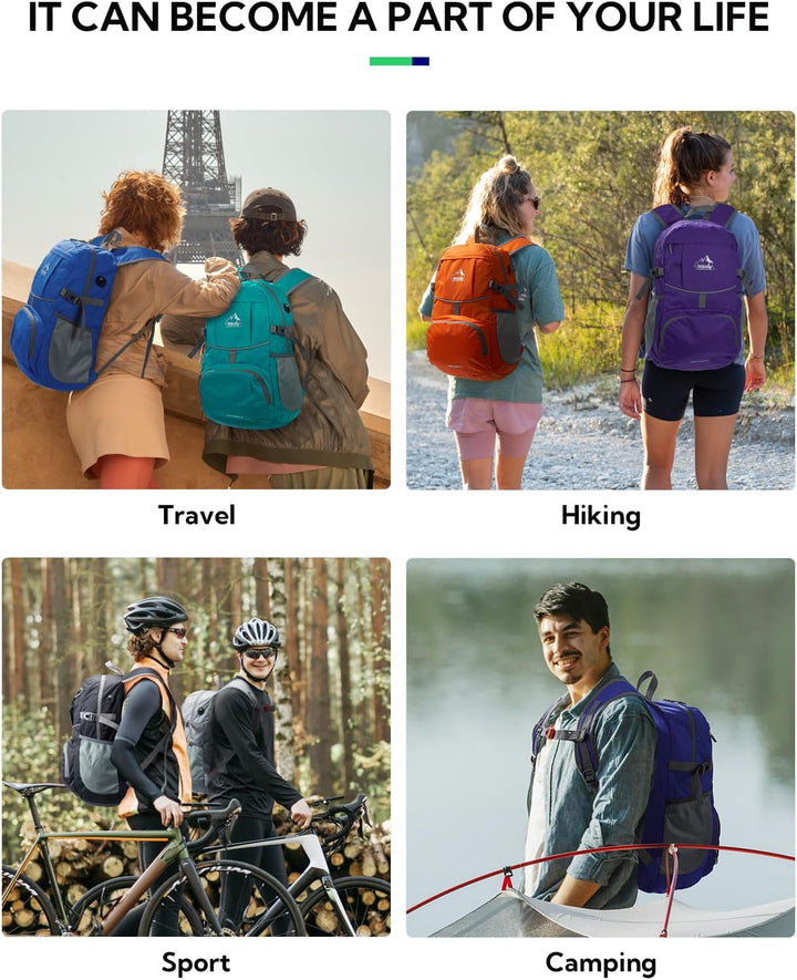 WATERFLY Faltbarer Rucksack Ultraleicht Wanderrucksack: 25L Leichter Tagesrucksack Sportlich Packabl