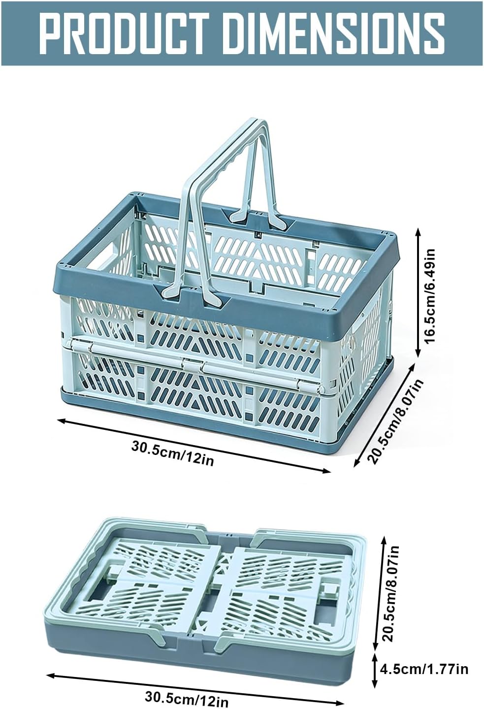 Klappkorb Faltbar, 2er Set Klappbox Klein mit Henkel 10 L Blau, Multifunktionaler Aufbewahrungskorb