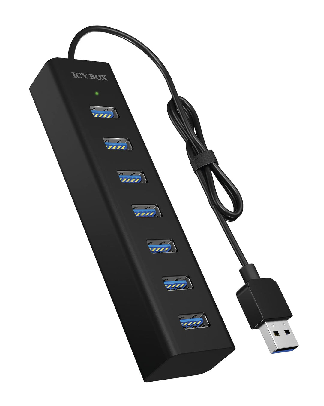 ICY BOX 7-Port USB-Hub USB 3.0 (Type-A) mit Netzteil, Ladefunktion, Aluminium, Schwarz 7 ports Type-