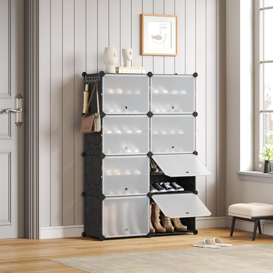 Mondeer Schuhregal, 8-stufiger Kunststoff Schuhschrank, Modulares Schuhaufbewahrung, Staub- und Wass