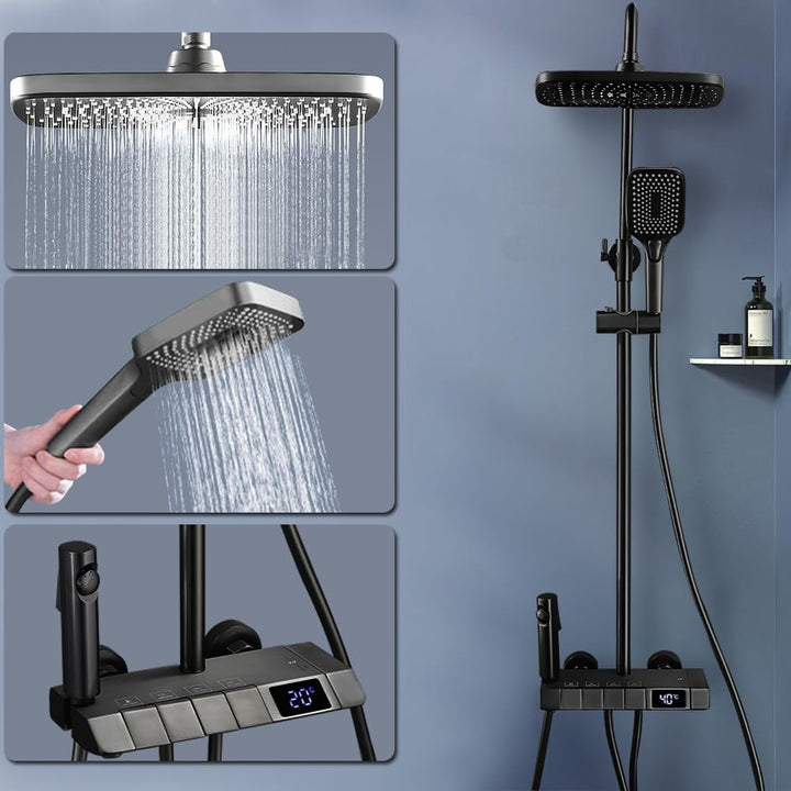 Duschsystem Schwarz,Edelstahl Duschgarnitur mit Duscharmatur Regendusche mit Armatur und 3 Strahlart