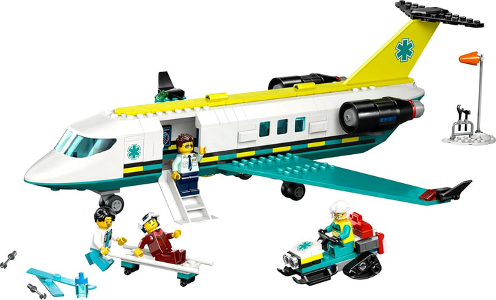 LEGO City Notfallrettungsflugzeug – Set mit Flieger, Schneemobil und 4 Mini-Figuren: Rettungssanität