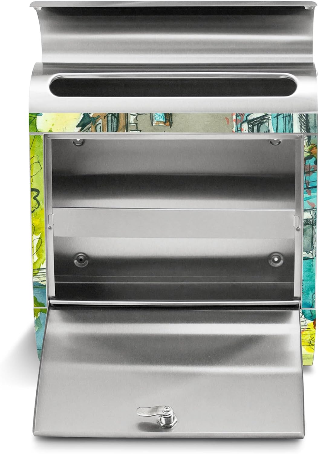banjado® Briefkasten Edelstahl mit Motiv Historischer Stadtkern 38x43x12cm &amp; 2 Schlüssel - rostfreie