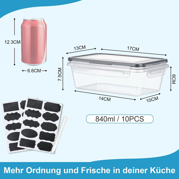 Hotec Frischhaltedosen mit Deckel, 10 x 840ml, Clip &amp; Close Frischhaltedosen-Set, Meal Prep Boxen, 1