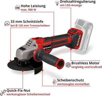 Einhell Professional Akku-Winkelschleifer TP-AG 18/125 CE Q Li Power X-Change (18V, Ø 125 mm, 33 mm