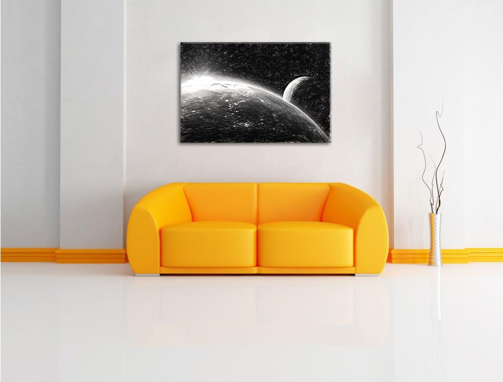 Pixxprint Die Erde und Ihr Mond aus dem All Kohle Zeichnung Effekt, Format: 100x70 auf Leinwand, XXL