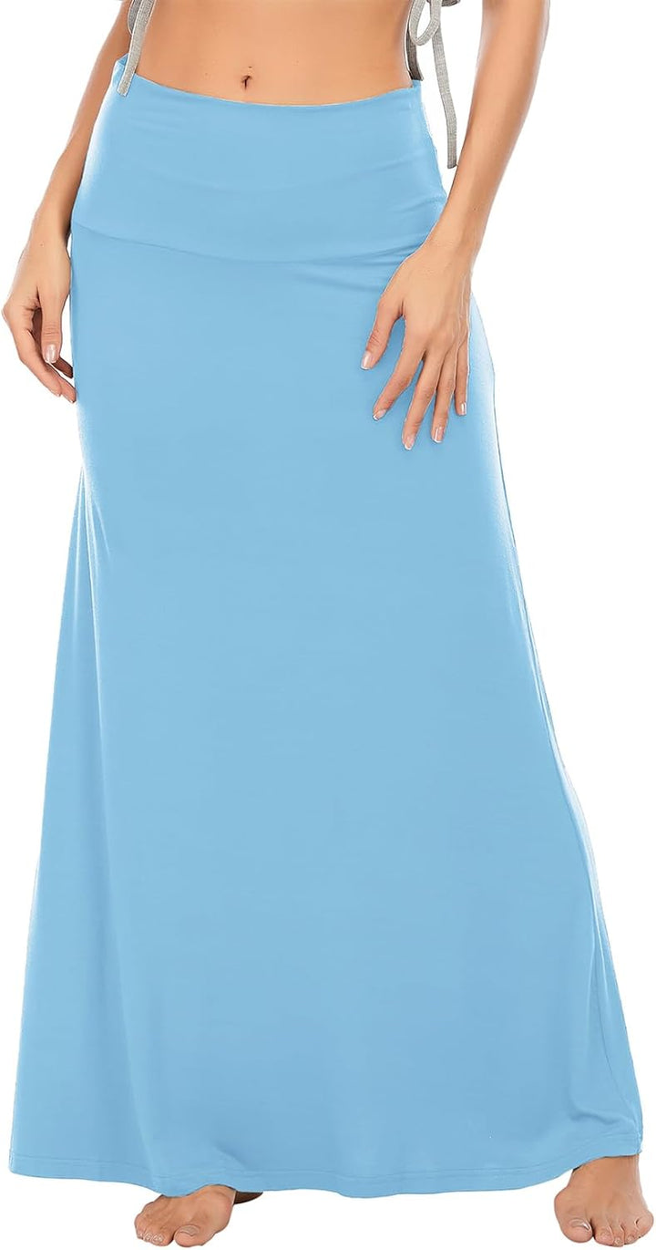 Durio Rock Maxirock Lang Damen Rock Weich Sommerrock Elegant Freizeitrock mit Hohem Bund Elastisch S
