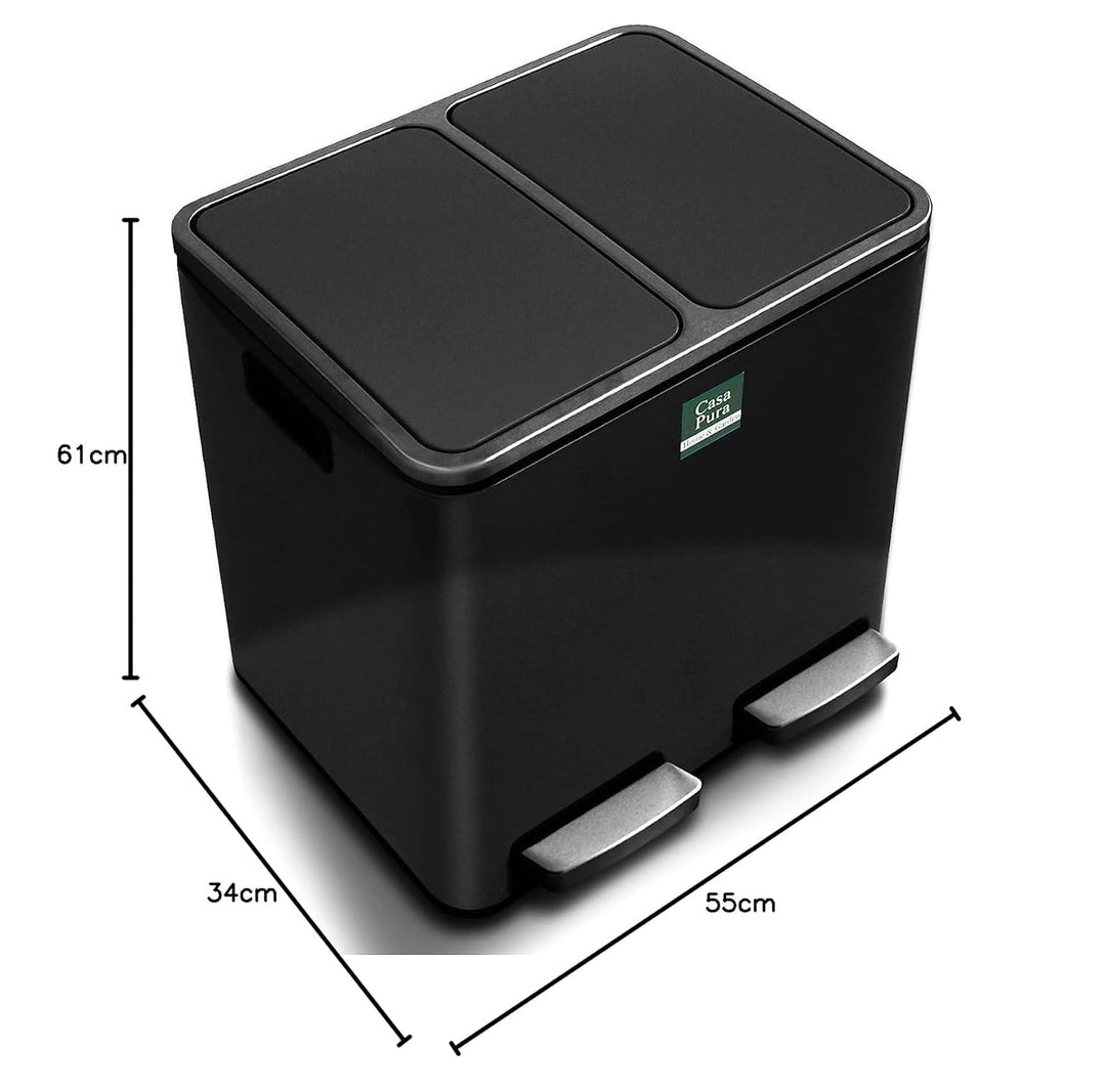 casa pura Mülleimer mit 3 Fächern - 2 x 30 Liter, herausnehmbare Inneneimer mit Henkel, Deckel mit S