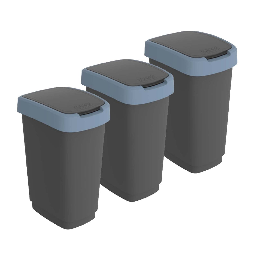 Rotho Twist 3er-Set Mülleimer 25l mit Deckel, Kunststoff (PP) BPA-frei, schwarz/blau, 3x25l (33.3 x