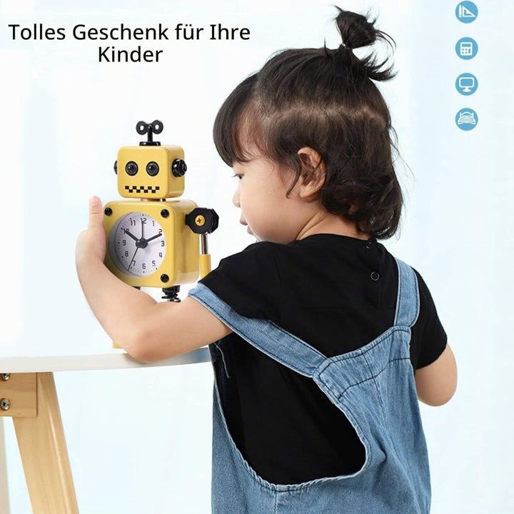 Diskary Roboter Wecker,Nicht tickende Wecker mit blinkenden Augen Lichtern und drehbarem Arm,Geschen