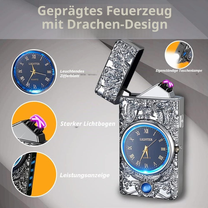 RSBYE Feuerzeug Elektrisch, Lichtbogen Feuerzeug mit Uhr, Plasma Feuerzeug, USB Feuerzeuge Wiederauf
