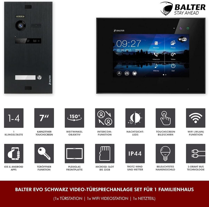 Nonic Balter EVO Video-Türsprechanlage WLAN Set 1 Familienhaus (1x Türstation mit Kamera Schwarz, 1x