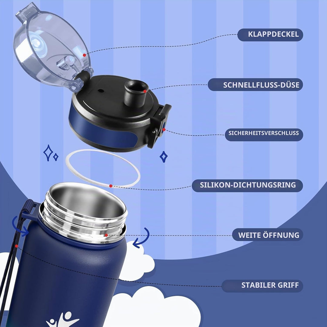 KollyKolla Thermosflasche 500ml, BPA-Frei Isolierflasche, Auslaufsicher Thermoskanne, Doppelwandisol