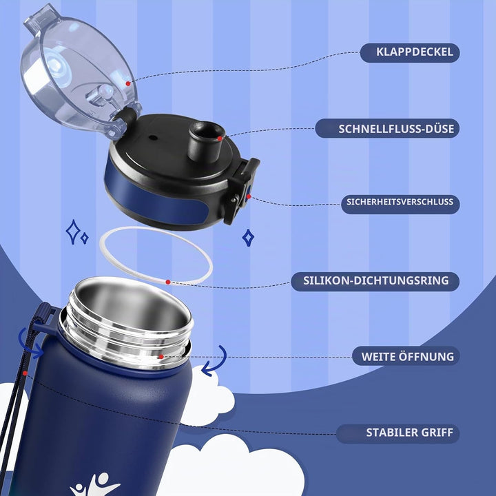KollyKolla Thermosflasche 500ml, BPA-Frei Isolierflasche, Auslaufsicher Thermoskanne, Doppelwandisol