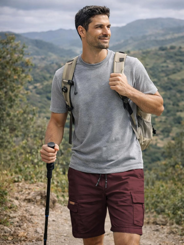 JMIERR Kurze Hosen Herren Baumwolle Cargo Shorts Herren Sommer Freizeithose mit Taschen S Burgundy,