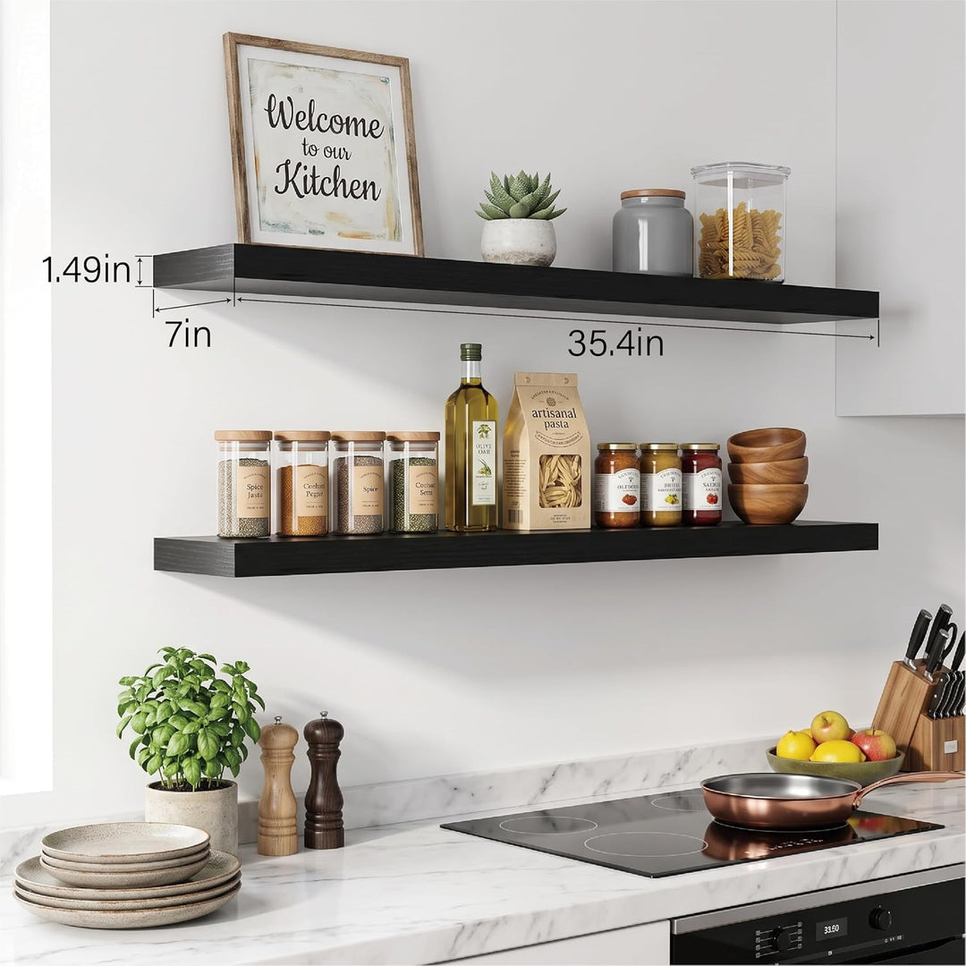 Schweberegale Schwarz 2er Set – Wandboard 90 cm aus Holz mit PVC-Beschichtung, Moderne Wandregale fü