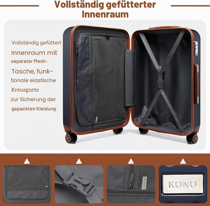 KONO Koffer Trolley Gross Hartschalenkoffer Reisekofferset Koffer Kofferset Gepäck Rollkoffer Schlos