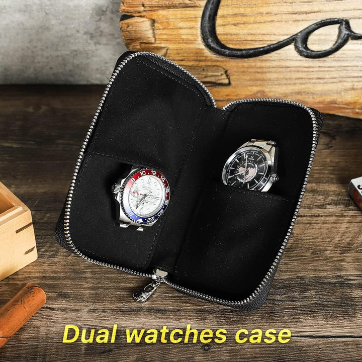 Hiram Uhr Travel Case für 2 Uhren Handgemachte Leder Uhren Aufbewahrungsbox Tragbare Uhr Reise Organ