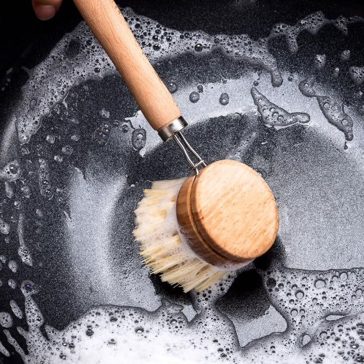 2er Set Spülbürste Holzspülbürste + 6 Ersatzköpfe, nachhaltige Spülbürsten Holz mit 6 x Ersatzkopf,