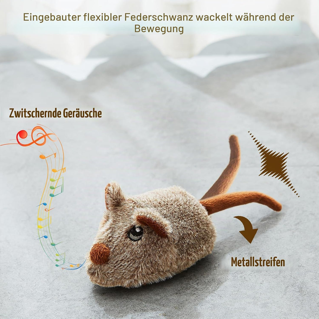 Vealind Katzenspielzeug Wiederaufladbare Maus mit Wackelschwanz, lebensechtes Quietschen Zwitschern