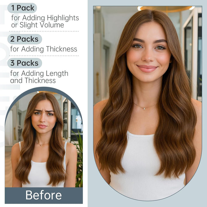 Elailite Echthaar Extensions Tape in 20 Stück Kleberband #4A Schokoladenbraun, 40cm Haarverlängerung