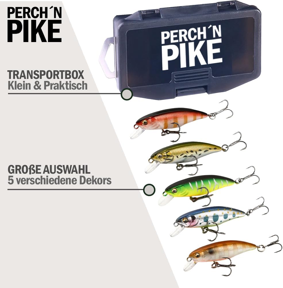 Wobbler im 5er Set für Forelle & Barsch, 5,5cm, Kunstköder Set für Spinnfischen, Minnow Köder sinken
