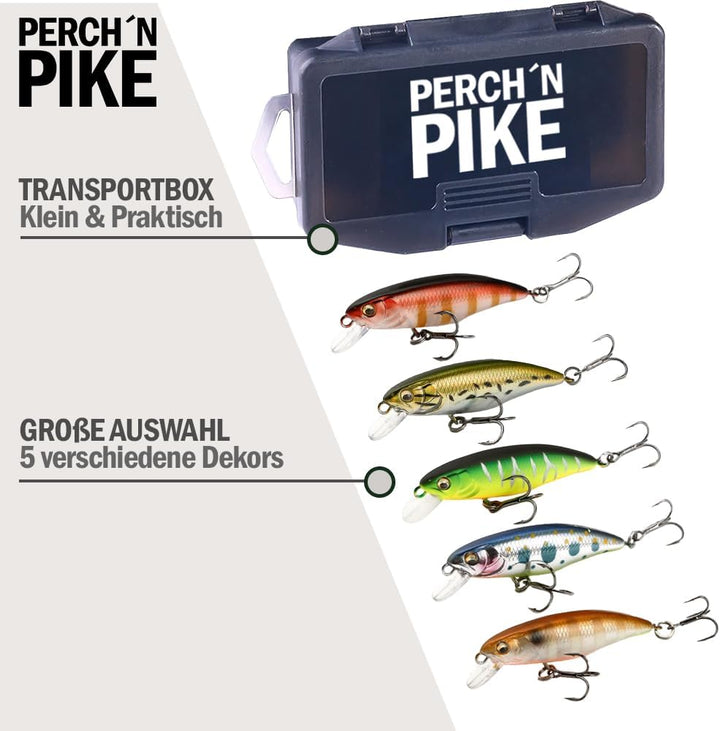 Wobbler im 5er Set für Forelle & Barsch, 5,5cm, Kunstköder Set für Spinnfischen, Minnow Köder sinken